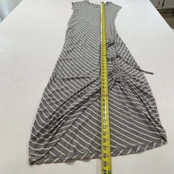 Athleta Striped Maxi Dress Small | Gray Ruched Side Slit Casual Travel Dress - Picture 5 of 6